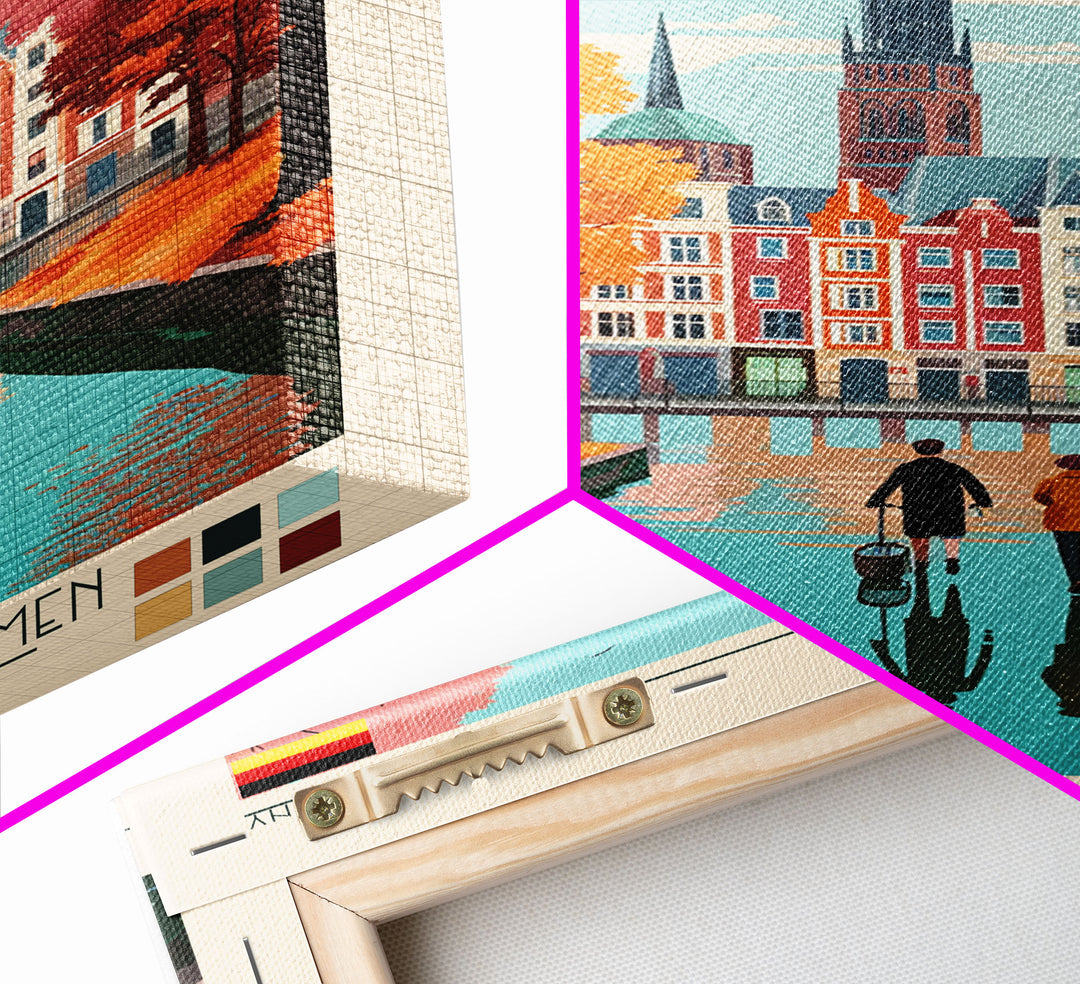 Bremen Germany Travel Poster Framed Canvas Print, Midcentury Modern Art, Pop Art Wall Decor, Home Decor, Vacation Gift, Living Room Art