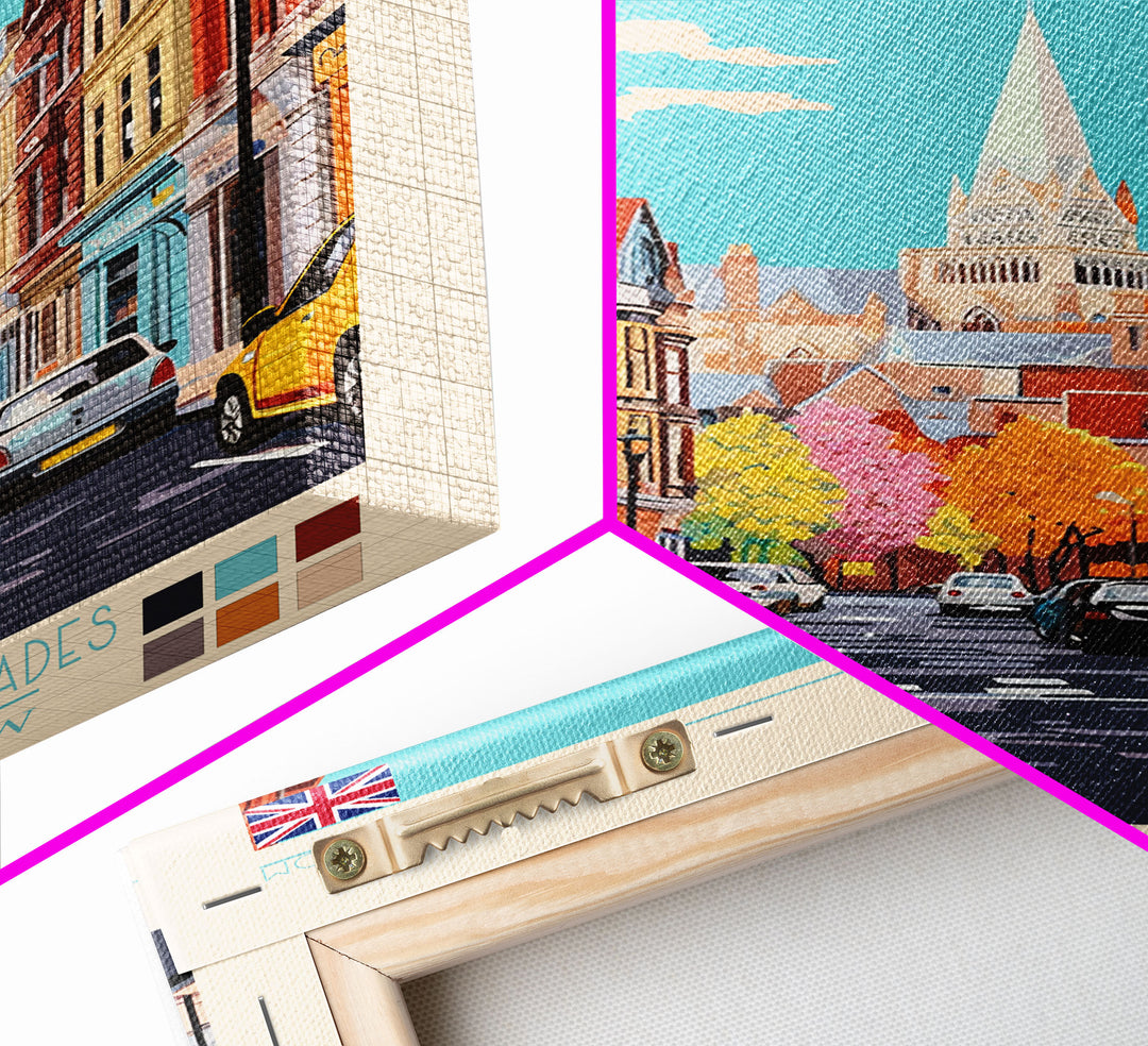 Bristol United Kingdom Travel Poster Framed Canvas Print, Midcentury Modern Art, Pop Art Wall Decor, Scenic Wall Art, Living Room Art