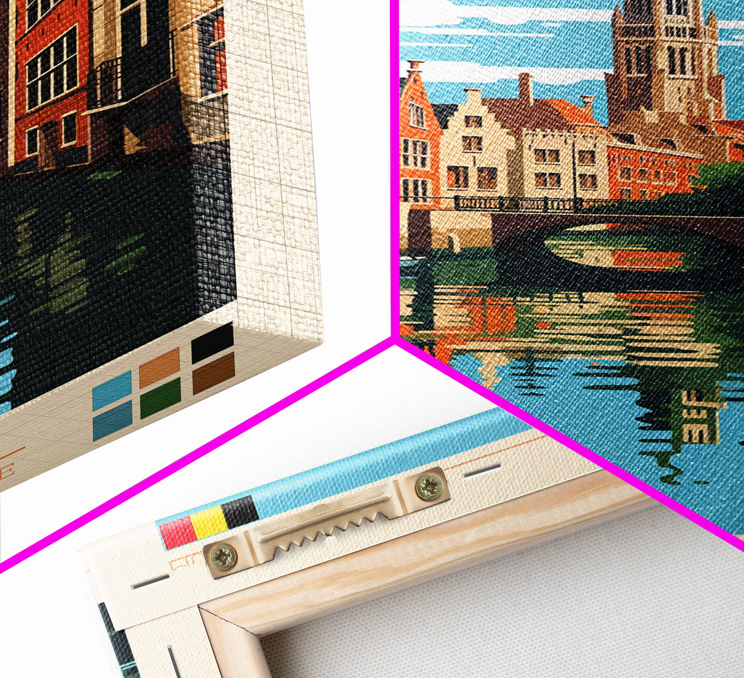 Bruges Belgium Travel Poster Framed Canvas Print, Vintage Style, Pop Art Home Decor, Scenic Wall Art, Living Room Decoration, Artistic Gift