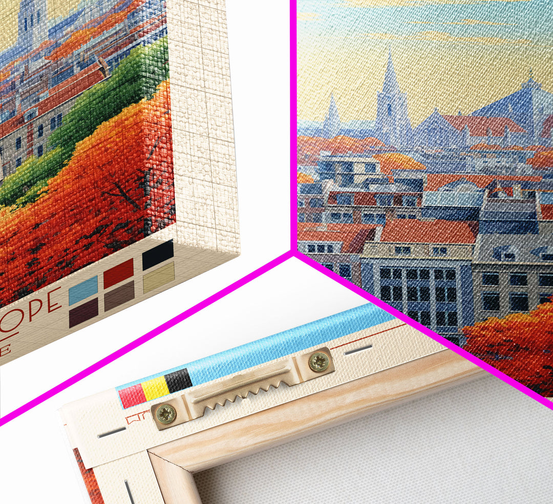 Brussels Belgium Travel Poster Framed Canvas Print, Midcentury Modern Art, Pop Art Wall Decor, Home Decor, Vacation Gift, Living Room Art