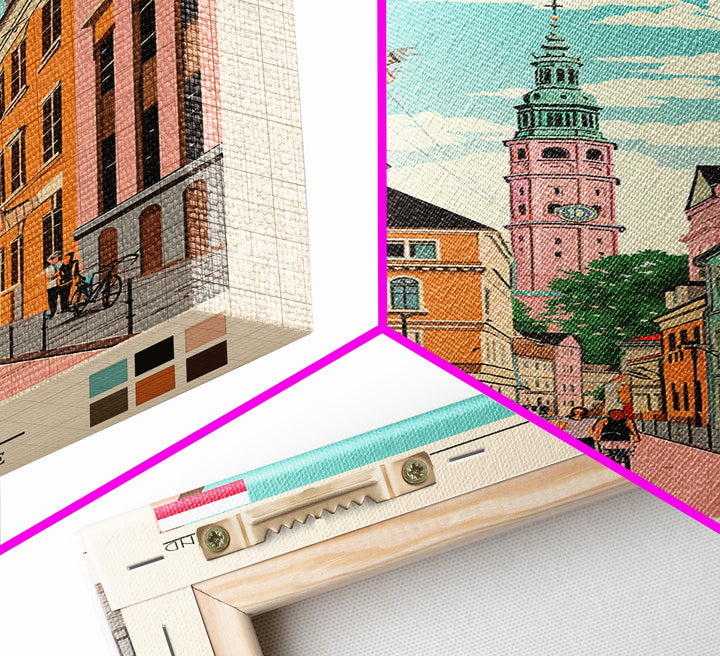 Bydgoszcz Poland Travel Poster Framed Canvas Print, Midcentury Modern Art, Pop Art Wall Decor, Home Decor, Vacation Gift, Living Room Art