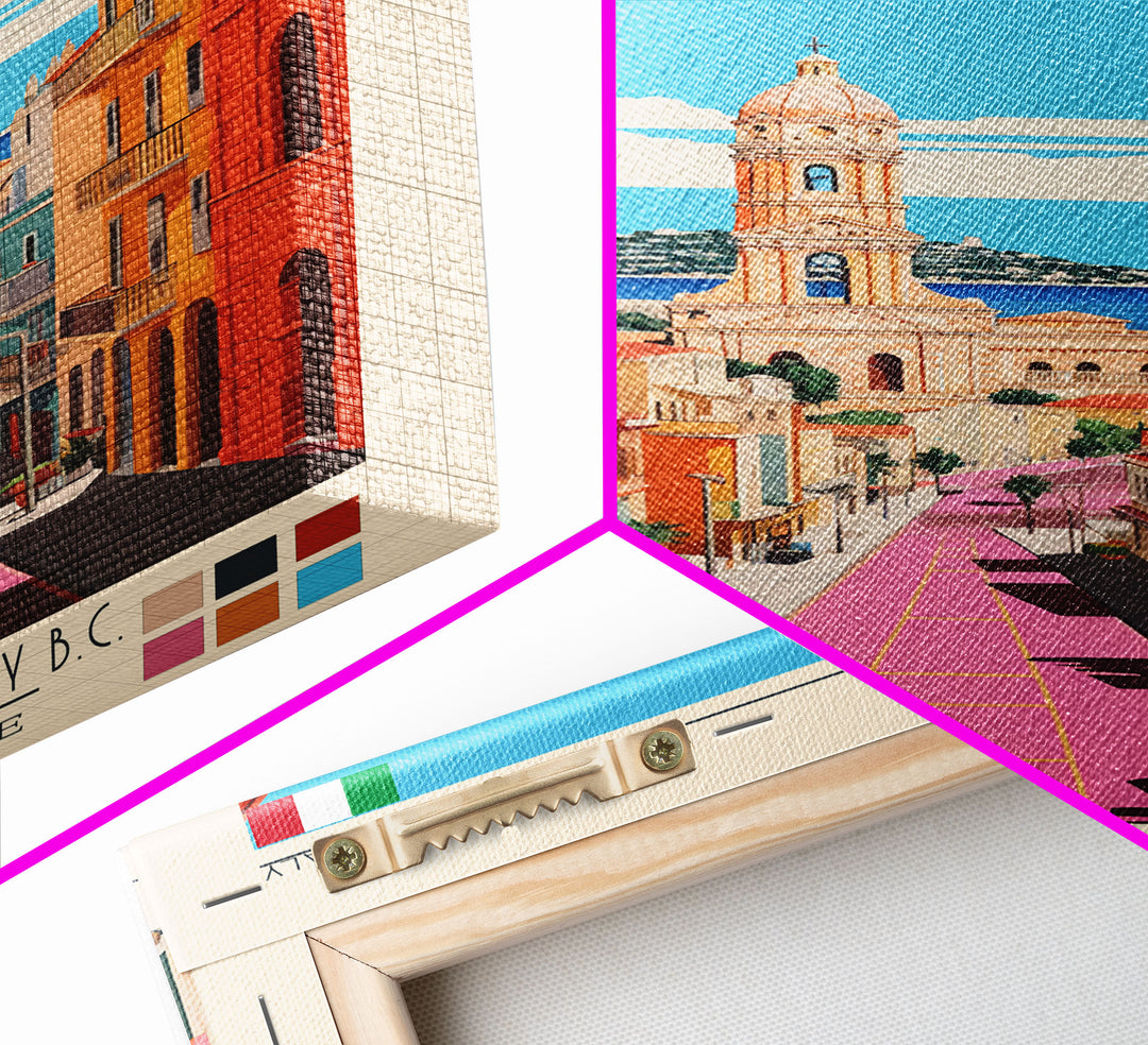 Cagliari Italy Travel Poster Framed Canvas Print, Midcentury Modern Art, Pop Art Wall Decor, Home Decor, Vacation Gift, Living Room Art