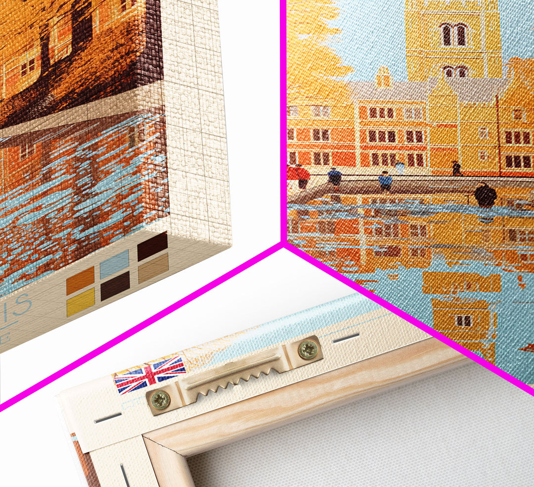 Cambridge United Kingdom Travel Poster Framed Canvas Print, Midcentury Modern Art, Pop Art Wall Decor, Home Decor, Vacation Gift, Living Room Art