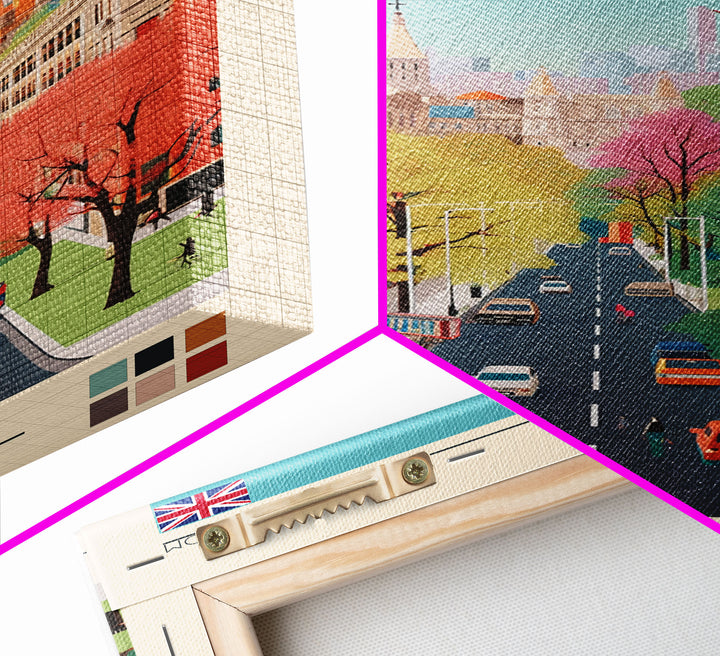 Cardiff United Kingdom Travel Poster Framed Canvas Print, Midcentury Modern Art, Pop Art Wall Decor, Home Decor, Vacation Gift, Living Room Art