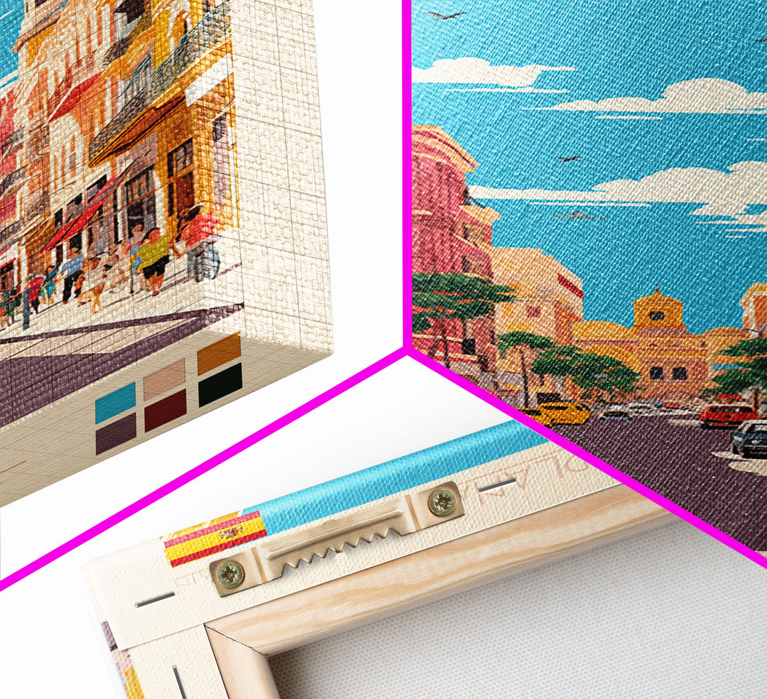 Castellón de la Plana Spain Travel Poster Framed Canvas Print, Midcentury Modern Art, Pop Art Wall Decor, Home Decor, Vacation Gift, Living Room Art