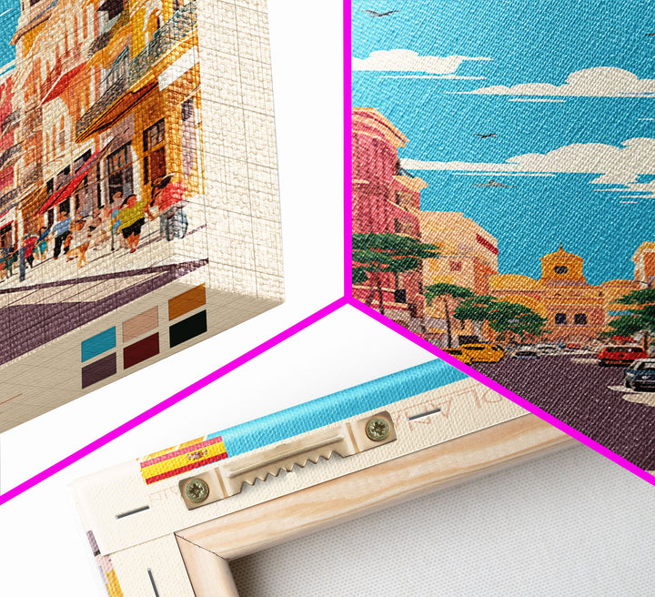 Castellón de la Plana Spain Travel Poster Framed Canvas Print, Midcentury Modern Art, Pop Art Wall Decor, Home Decor, Vacation Gift, Living Room Art