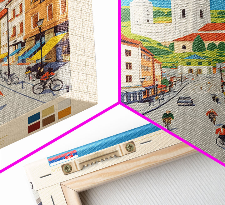 Celje Slovenia Travel Poster Framed Canvas Print, Midcentury Modern Art, Pop Art Wall Decor, Scenic Wall Art, Living Room Art