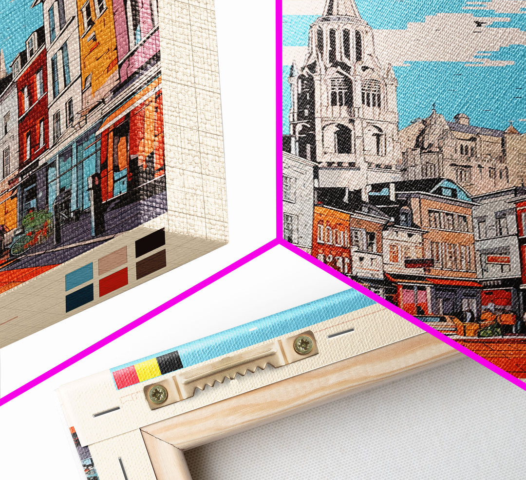 Charleroi Belgium Travel Poster Framed Canvas Print, Midcentury Modern Art, Pop Art Wall Decor, Home Decor, Vacation Gift, Living Room Art