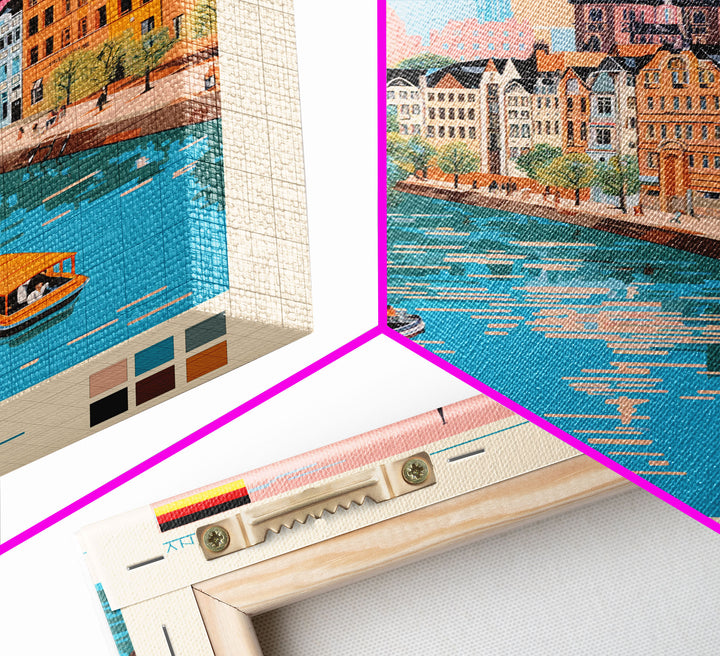 Cologne Germany Travel Poster Framed Canvas Print, Midcentury Modern Art, Pop Art Wall Decor, Scenic Wall Art, Living Room Art