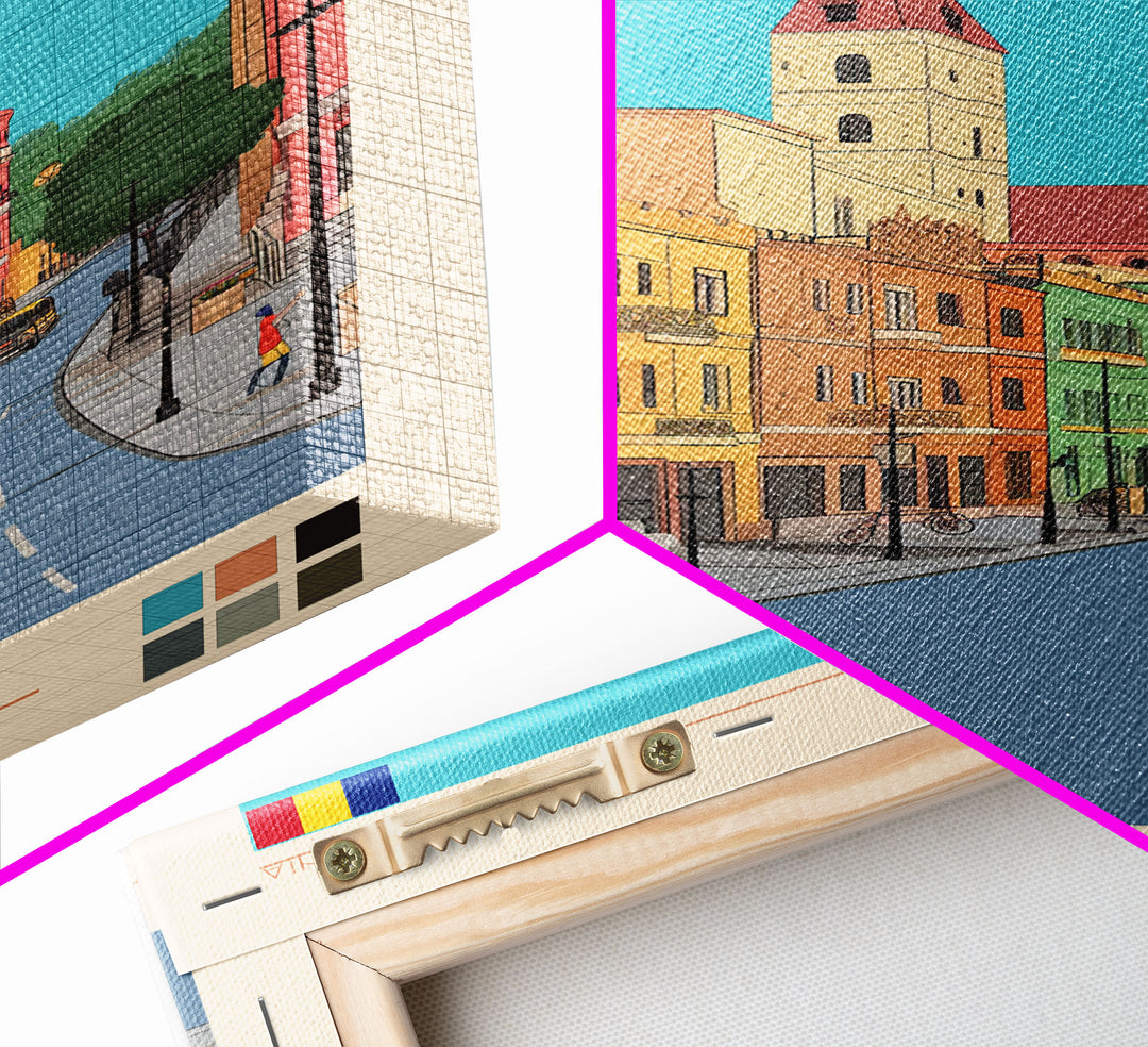 Constanta Romania Travel Poster Framed Canvas Print, Midcentury Modern Art, Pop Art Wall Decor, Home Decor, Vacation Gift, Living Room Art