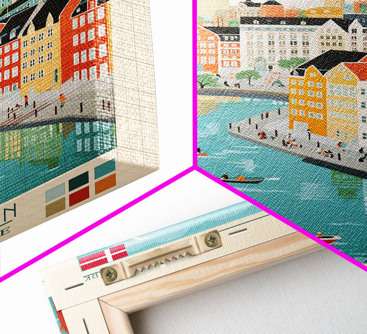 Copenhagen Denmark Travel Poster Framed Canvas Print, Vintage Style, Pop Art Home Decor, Scenic Wall Art, Living Room Decoration, Artistic Gift