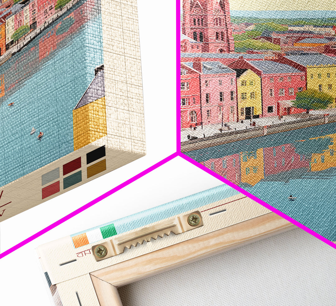 Cork Ireland Travel Poster Framed Canvas Print, Midcentury Modern Art, Pop Art Wall Decor, Home Decor, Vacation Gift, Living Room Art