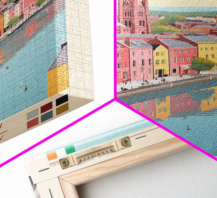 Cork Ireland Travel Poster Framed Canvas Print, Midcentury Modern Art, Pop Art Wall Decor, Home Decor, Vacation Gift, Living Room Art