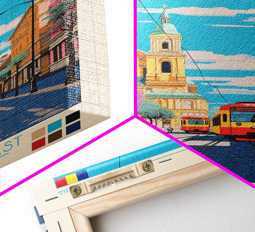 Craiova Romania Travel Poster Framed Canvas Print, Midcentury Modern Art, Pop Art Wall Decor, Home Decor, Vacation Gift, Living Room Art