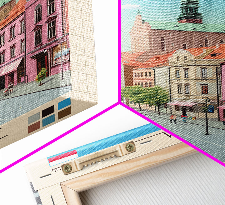 Częstochowa Poland Travel Poster Framed Canvas Print, Midcentury Modern Art, Pop Art Wall Decor, Home Decor, Vacation Gift, Living Room Art