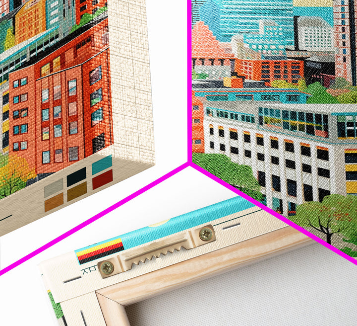 Düsseldorf Germany Travel Poster Framed Canvas Print, Midcentury Modern Art, Pop Art Wall Decor, Home Decor, Vacation Gift, Office Art