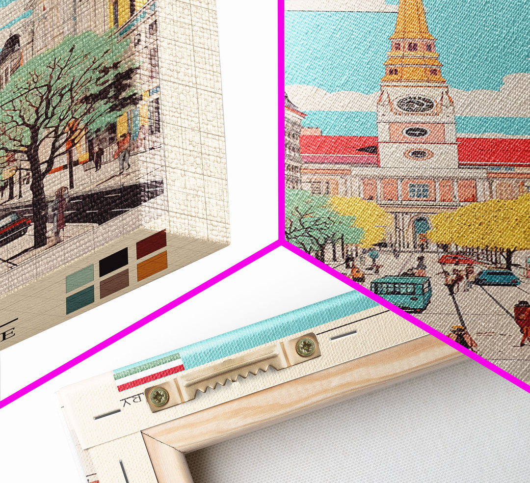 Debrecen Hungary Travel Poster Framed Canvas Print, Midcentury Modern Art, Pop Art Wall Decor, Home Decor, Vacation Gift, Living Room Art