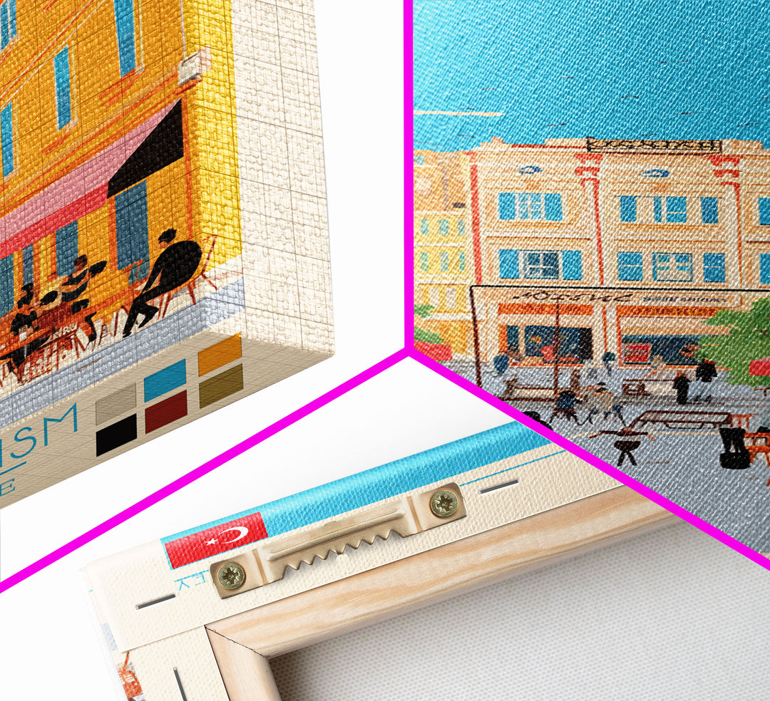 Denizli Turkey Travel Poster Framed Canvas Print, Midcentury Modern Art, Pop Art Wall Decor, Home Decor, Vacation Gift, Living Room Art