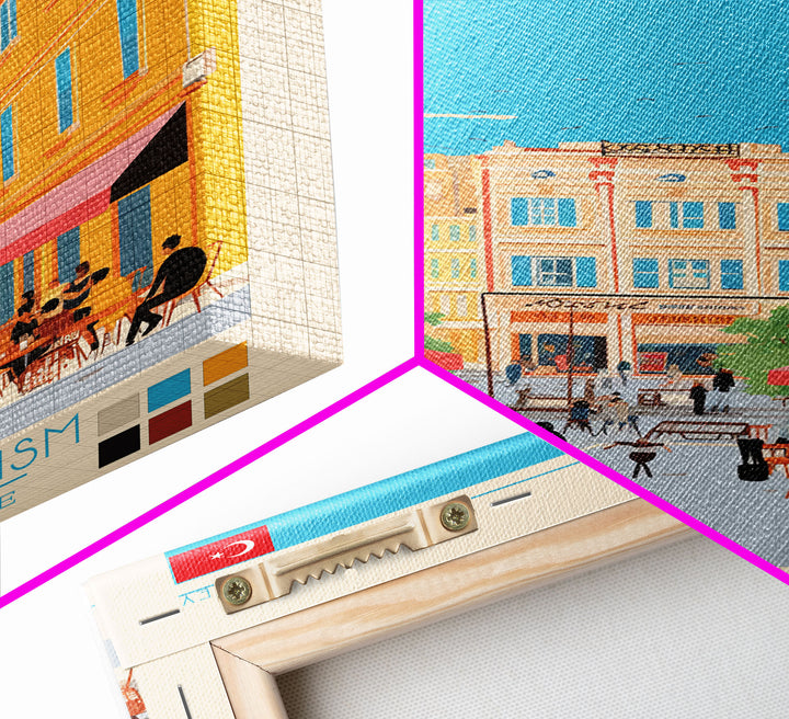 Denizli Turkey Travel Poster Framed Canvas Print, Midcentury Modern Art, Pop Art Wall Decor, Home Decor, Vacation Gift, Living Room Art