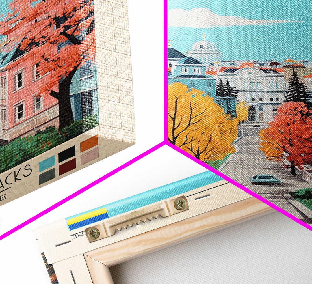 Dnipro Ukraine Travel Poster Framed Canvas Print, Midcentury Modern Art, Pop Art Wall Decor, Home Decor, Vacation Gift, Living Room Art