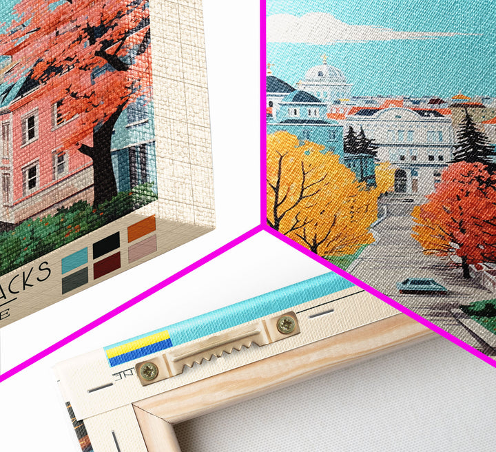 Dnipro Ukraine Travel Poster Framed Canvas Print, Midcentury Modern Art, Pop Art Wall Decor, Home Decor, Vacation Gift, Living Room Art