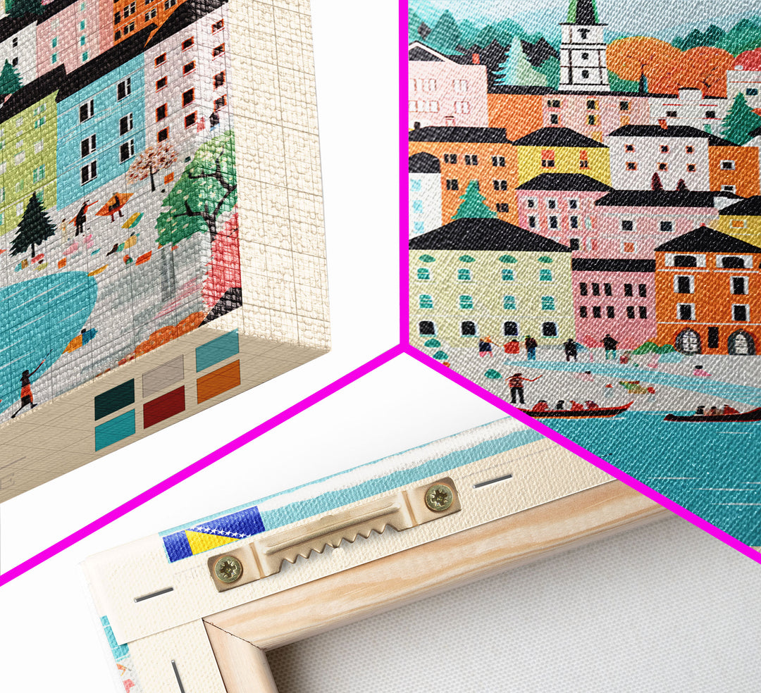 Doboj Bosnia and Herzegovina Travel Poster Framed Canvas Print, Midcentury Modern Art, Pop Art Wall Decor, Home Decor, Vacation Gift, Living Room Art