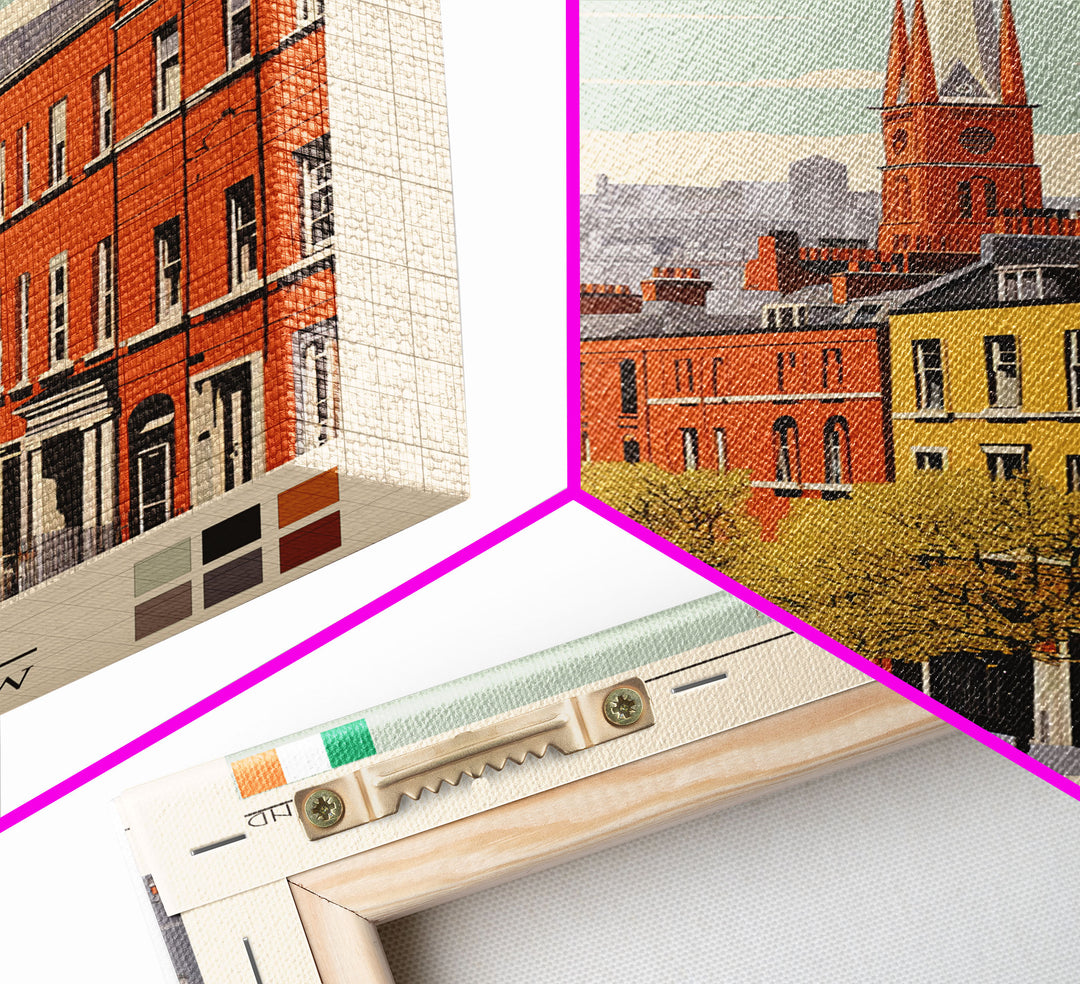 Dublin Ireland Travel Poster Framed Canvas Print, Midcentury Modern Art, Pop Art Wall Decor, Scenic Bedroom Art, Office Decoration