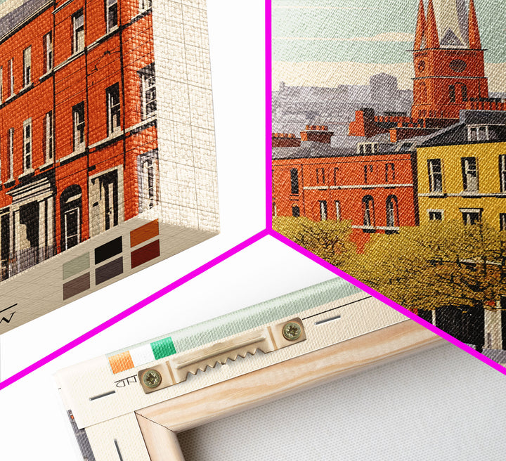 Dublin Ireland Travel Poster Framed Canvas Print, Midcentury Modern Art, Pop Art Wall Decor, Scenic Bedroom Art, Office Decoration