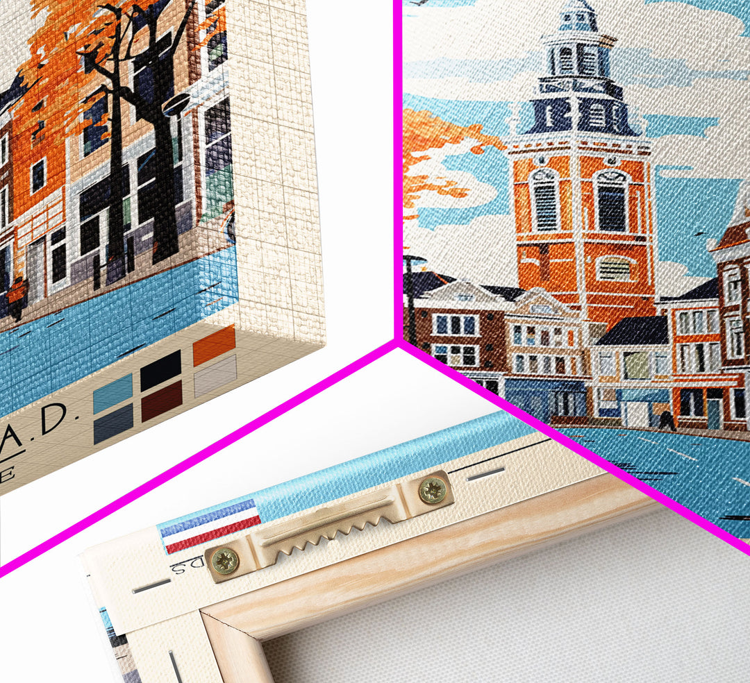 Enschede Netherlands Travel Poster Framed Canvas Print, Midcentury Modern Art, Pop Art Wall Decor, Scenic Wall Art, Bedroom Decoration