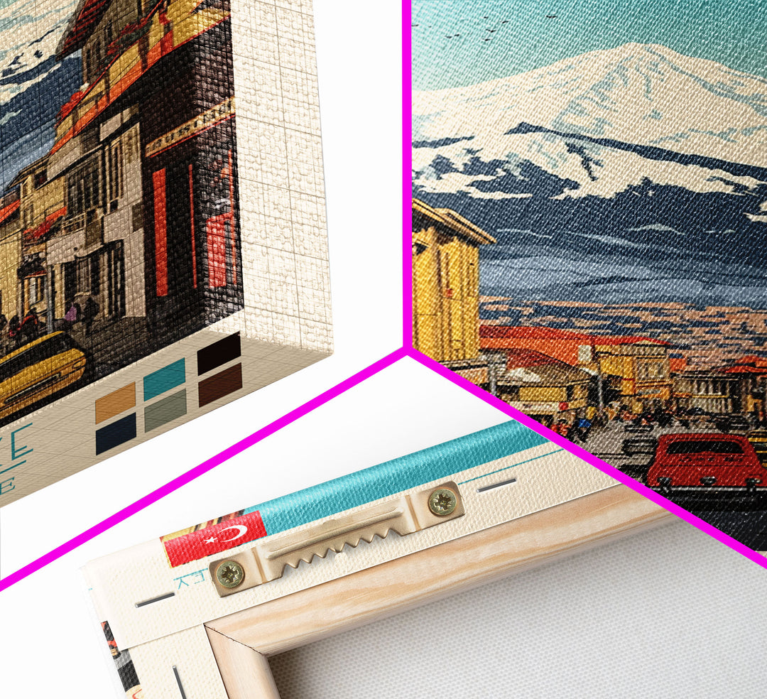 Erzurum Turkey Travel Poster Framed Canvas Print, Midcentury Modern Art, Pop Art Wall Decor, Scenic Wall Art, Living Room Decoration, Office Art