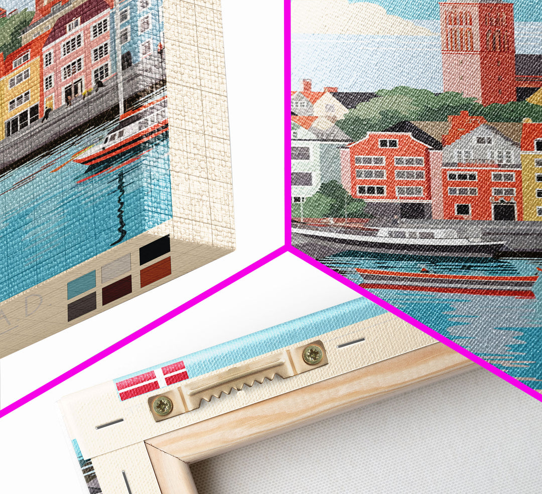 Esbjerg Denmark Travel Poster Framed Canvas Print, Midcentury Modern Art, Pop Art Wall Decor, Scenic Bedroom Art, Office Decoration