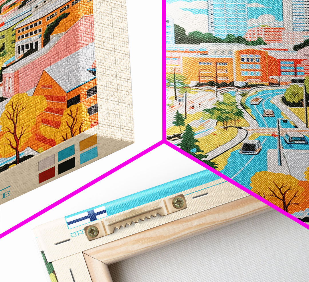 Espoo Finland Travel Poster Framed Canvas Print, Vintage Style, Pop Art Home Decor, Scenic Wall Art, Bedroom Decoration, Office Gift