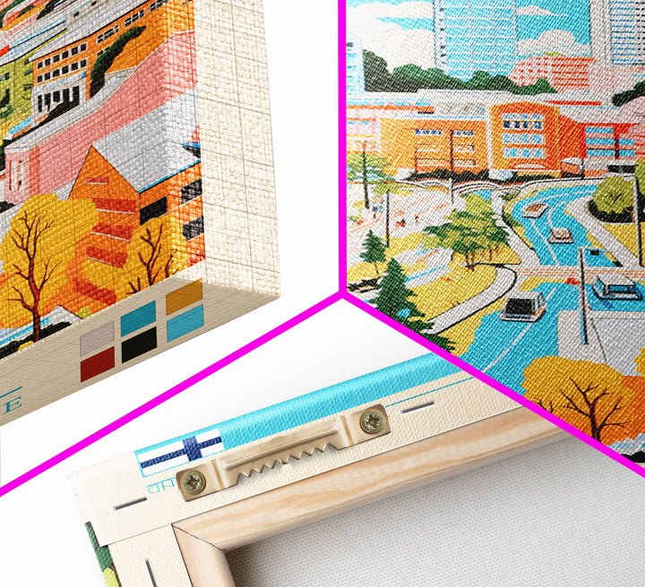 Espoo Finland Travel Poster Framed Canvas Print, Vintage Style, Pop Art Home Decor, Scenic Wall Art, Bedroom Decoration, Office Gift