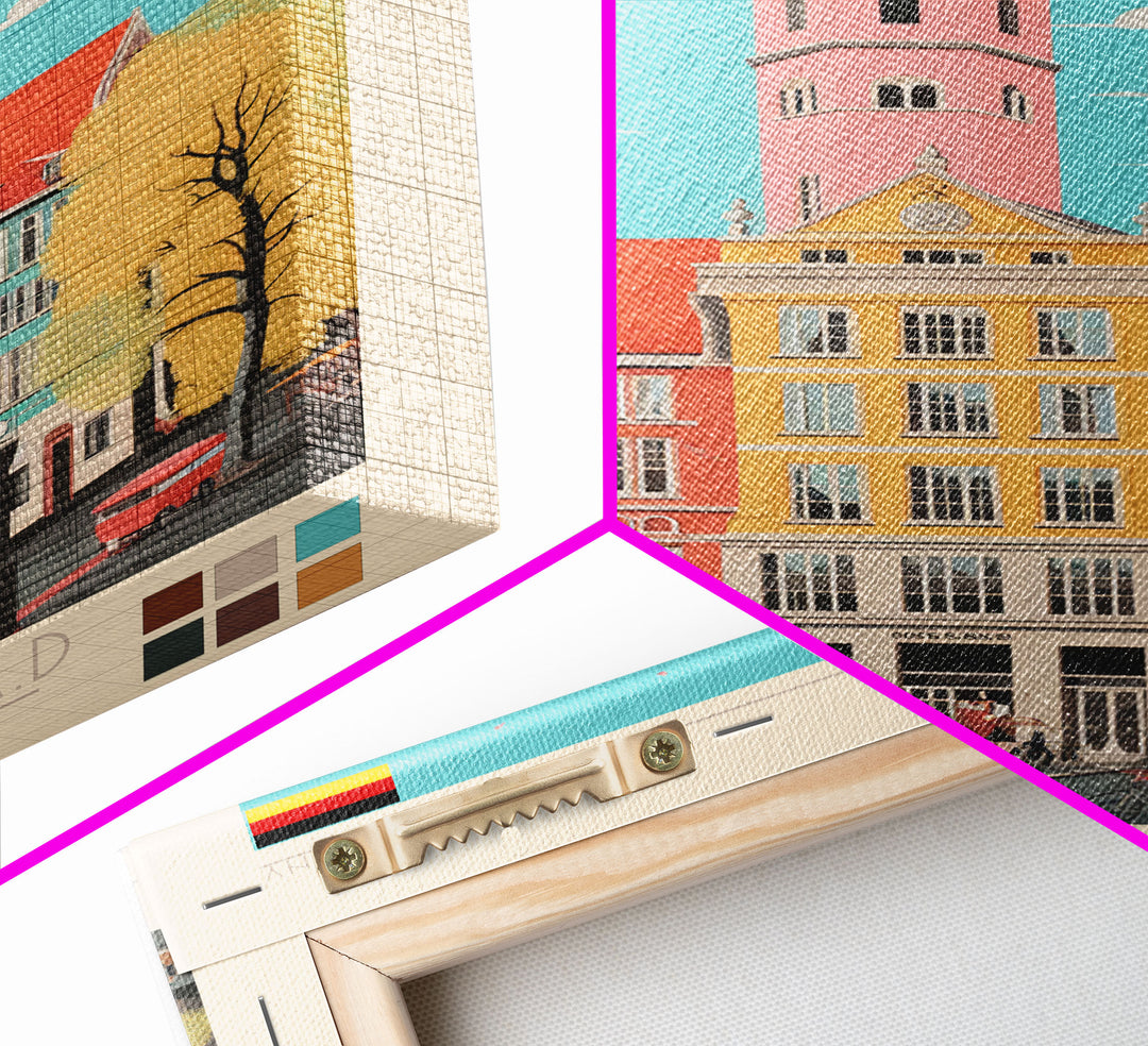 Essen Germany Travel Poster Framed Canvas Print, Midcentury Modern Art, Pop Art Wall Decor, Home Decor, Vacation Gift, Office Art