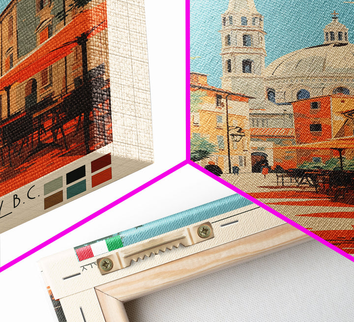 Ferrara Italy Travel Poster Framed Canvas Print, Midcentury Modern Art, Pop Art Wall Decor, Scenic Living Room Art, Bedroom Gift