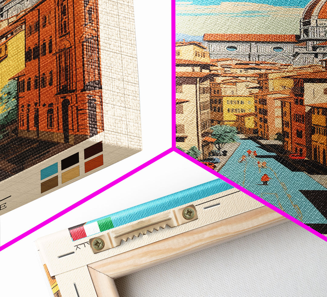 Florence Italy Travel Poster Framed Canvas Print, Midcentury Modern Art, Pop Art Wall Decor, Scenic Wall Art, Living Room Decoration, Office Art