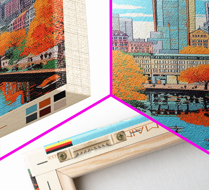 Frankfurt Germany Travel Poster Framed Canvas Print, Midcentury Modern Art, Pop Art Wall Decor, Scenic Wall Art, Living Room Decoration, Office Gift