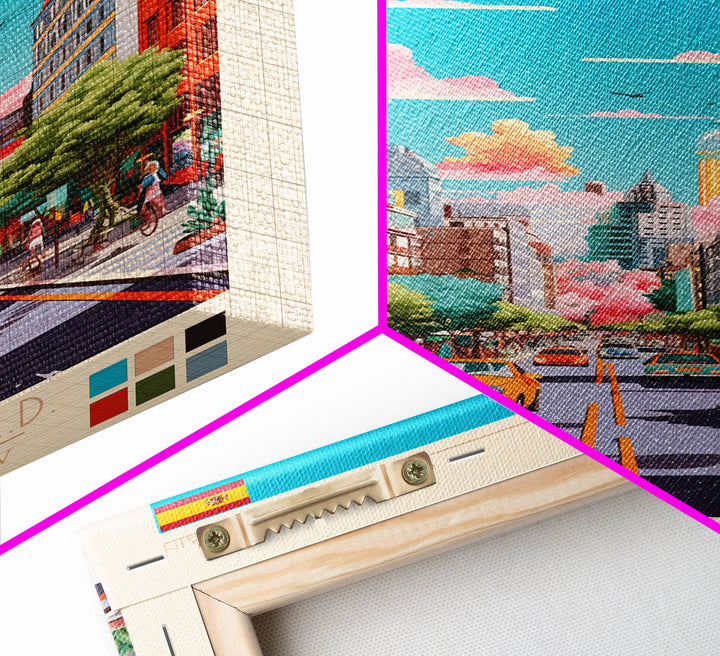 Fuenlabrada Spain Travel Poster Framed Canvas Print, Midcentury Modern Art, Pop Art Wall Decor, Scenic Wall Art, Living Room Decoration, Office Art