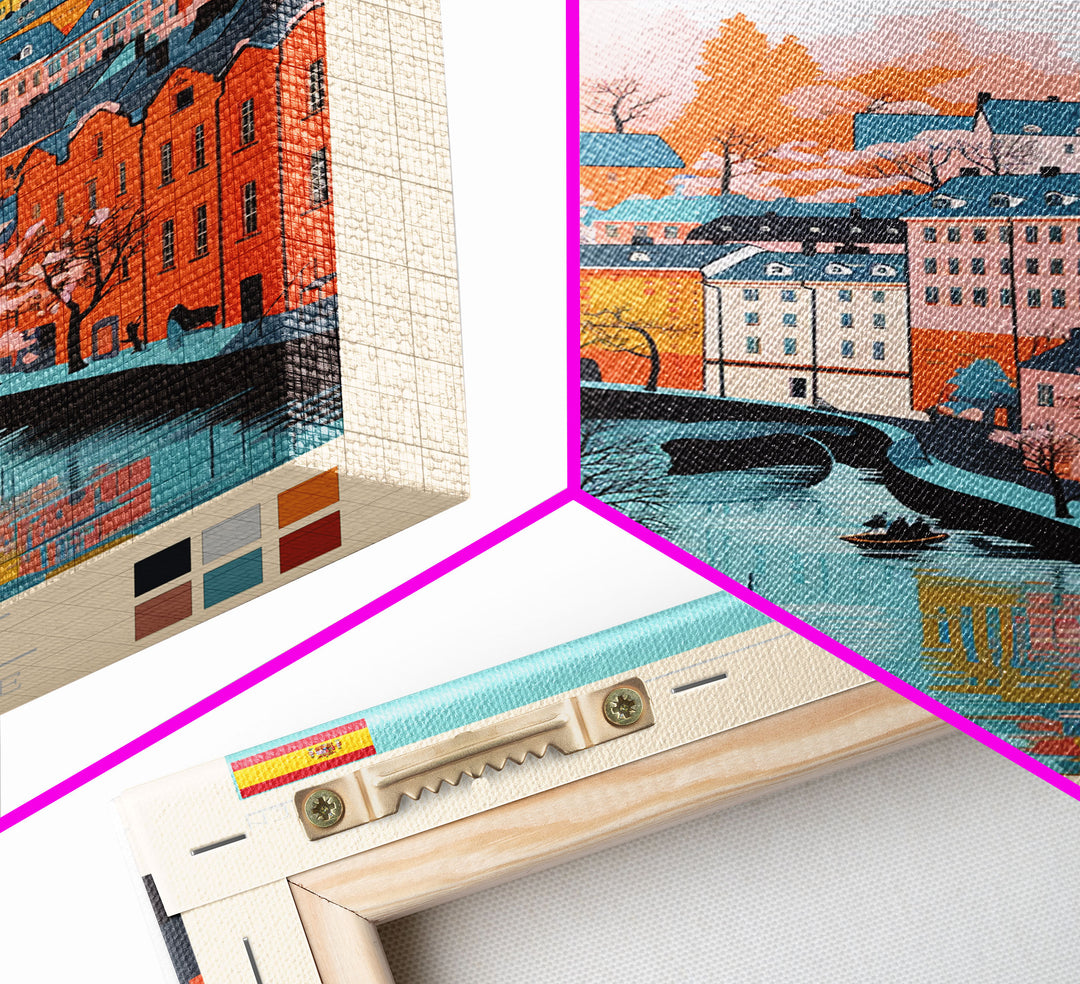 Gävle Sweden Travel Poster Framed Canvas Print, Midcentury Modern Art, Pop Art Wall Decor, Scenic Wall Art, Bedroom Decoration