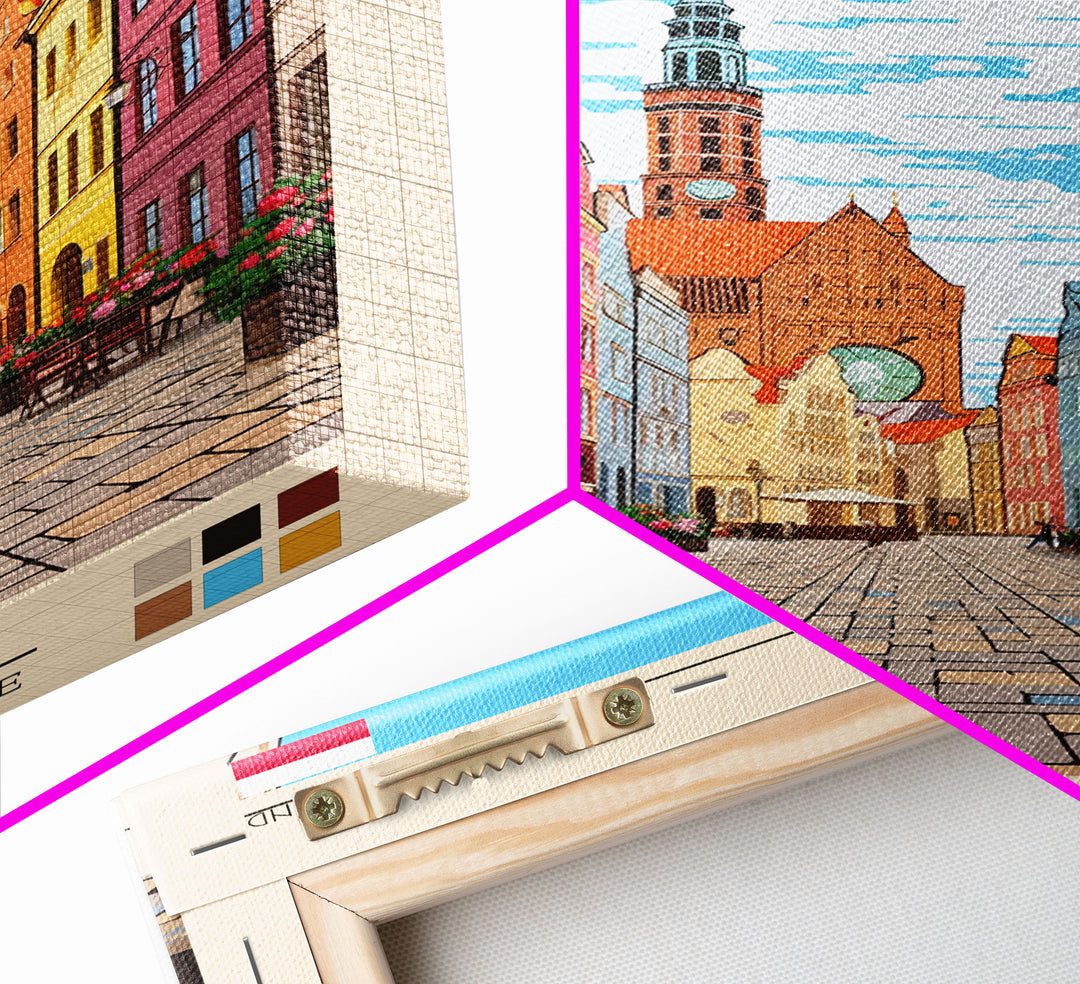 Gdańsk Poland Travel Poster Framed Canvas Print, Vintage Style, Pop Art Home Decor, Scenic Wall Art, Bedroom Decoration, Office Gift