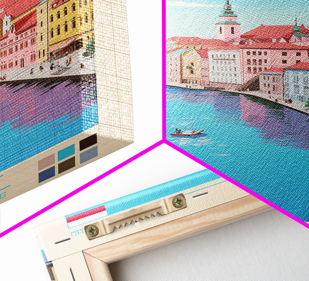 Gdynia Poland Travel Poster Framed Canvas Print, Midcentury Modern Art, Pop Art Wall Decor, Home Decor, Vacation Gift, Office Art