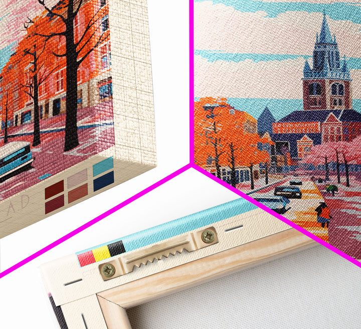 Genk Belgium Travel Poster Framed Canvas Print, Midcentury Modern Art, Pop Art Wall Decor, Home Decor, Vacation Gift, Bedroom Art