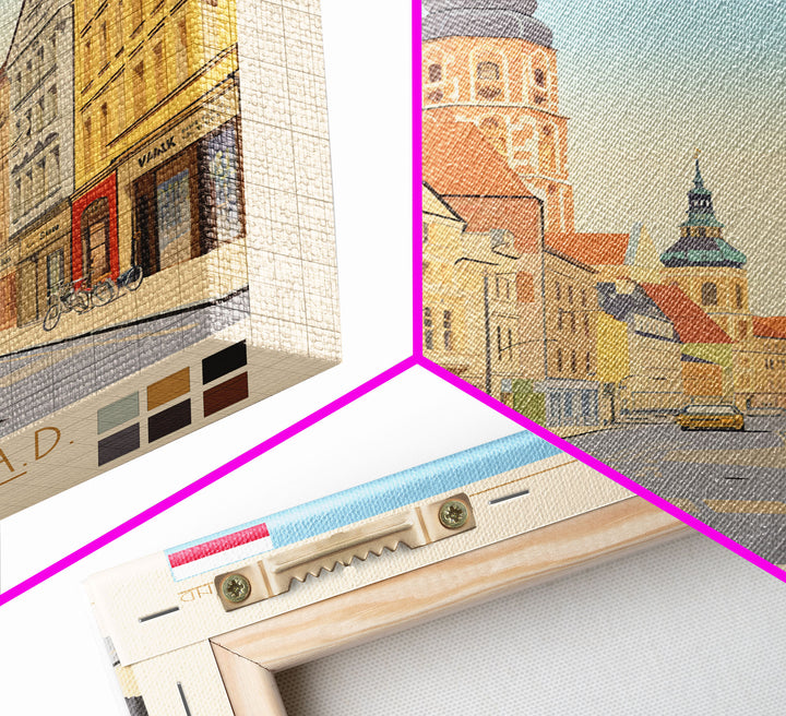 Gliwice Poland Travel Poster Framed Canvas Print, Midcentury Modern Art, Pop Art Wall Decor, Scenic Living Room Art, Bedroom Decor