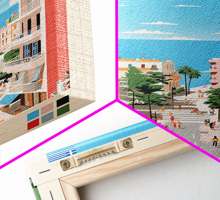 Glyfada Greece Travel Poster Framed Canvas Print, Midcentury Modern Art, Pop Art Wall Decor, Scenic Wall Art, Bedroom Decoration, Office Art