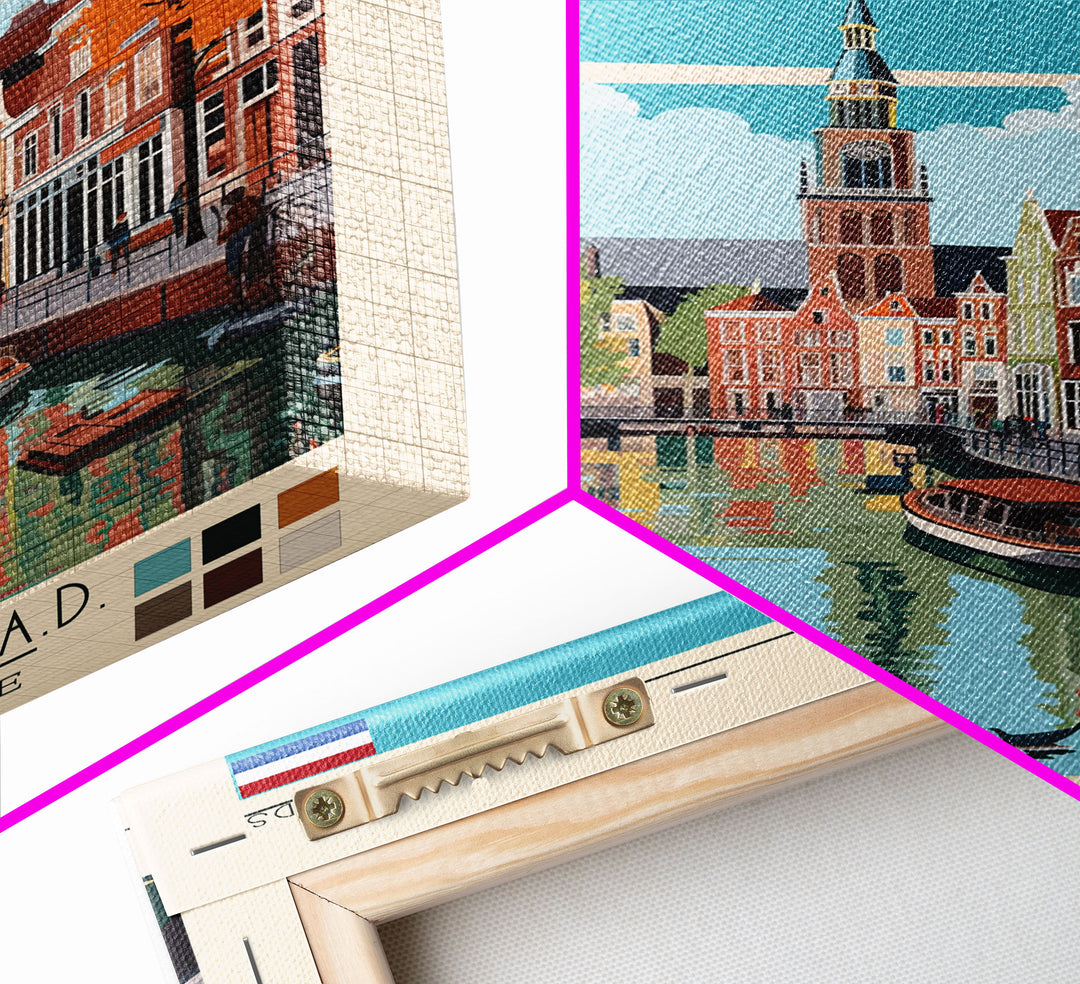 Groningen Netherlands Travel Poster Framed Canvas Print, Midcentury Modern Art, Pop Art Wall Decor, Scenic Living Room Art, Bedroom Gift