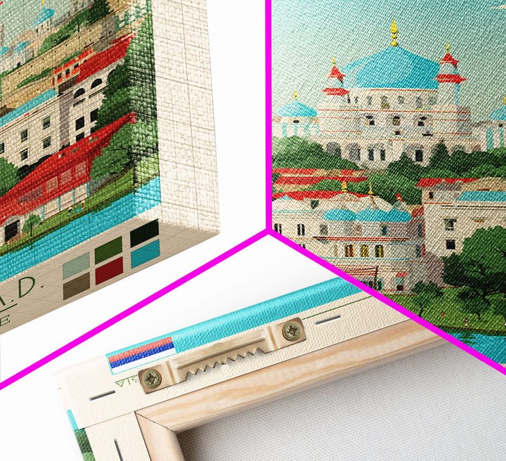 Grozny Russia Travel Poster Framed Canvas Print, Midcentury Modern Art, Pop Art Wall Decor, Scenic Wall Art, Living Room Decoration, Office Art