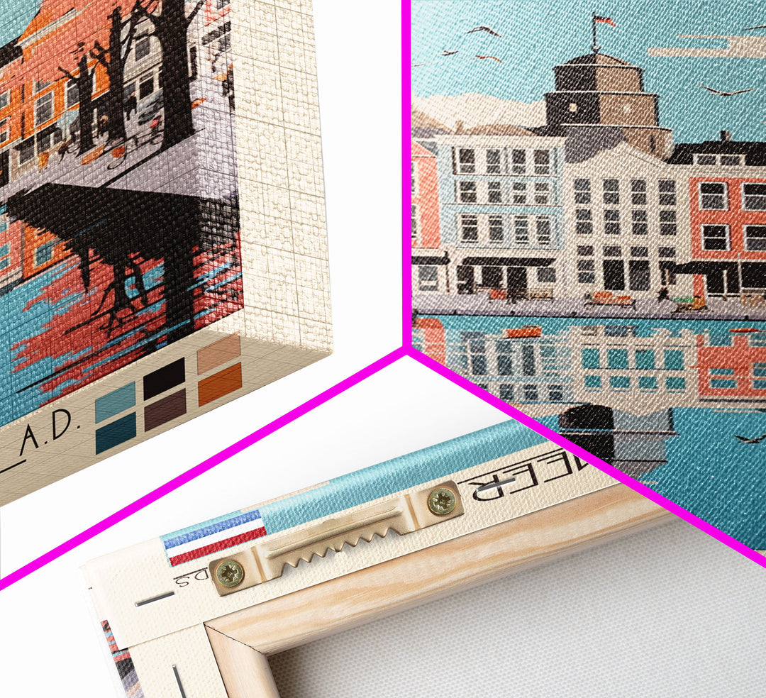 Haarlemmermeer Netherlands Travel Poster Framed Canvas Print, Midcentury Modern Art, Pop Art Wall Decor, Scenic Wall Art, Living Room Decoration, Office Art