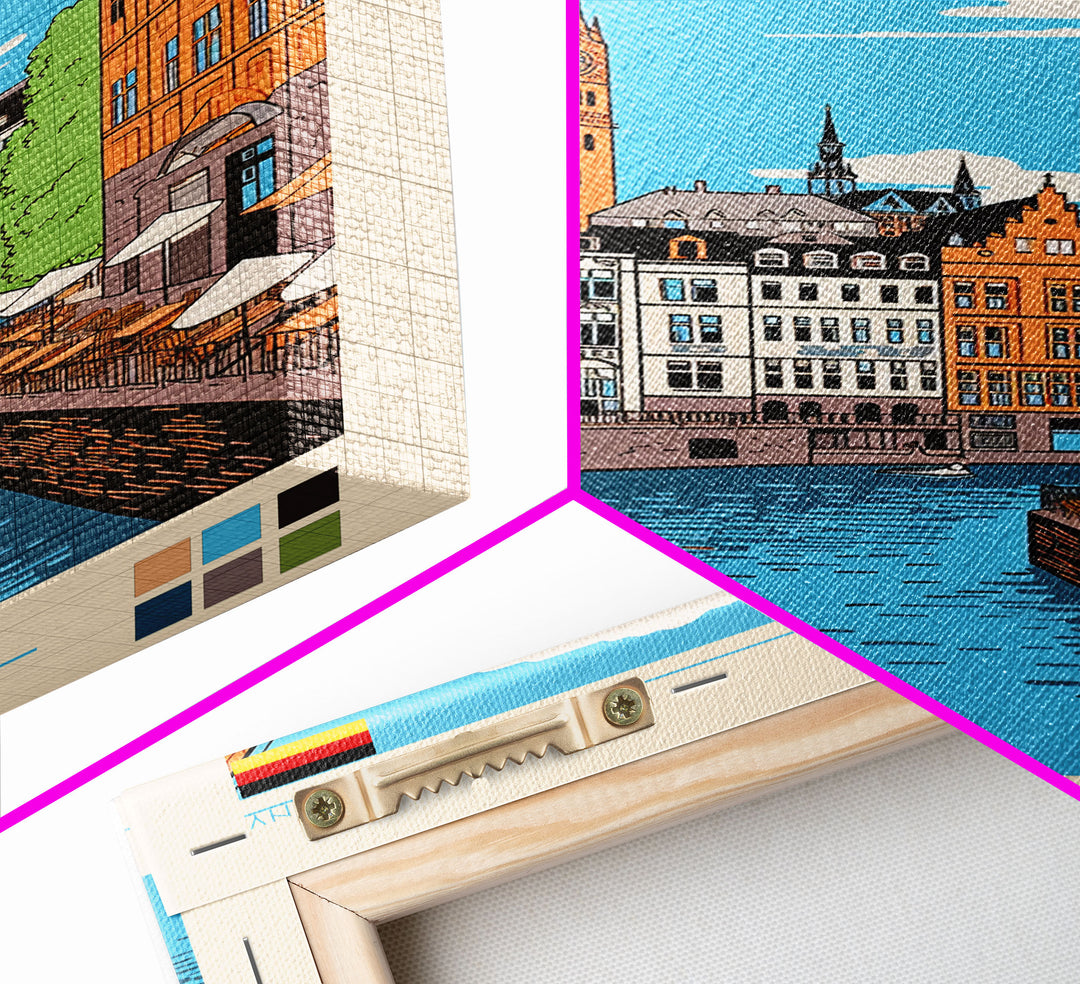 Hamburg Germany Travel Poster Framed Canvas Print, Midcentury Modern Art, Pop Art Wall Decor, Scenic Wall Art, Bedroom Decoration, Office Art