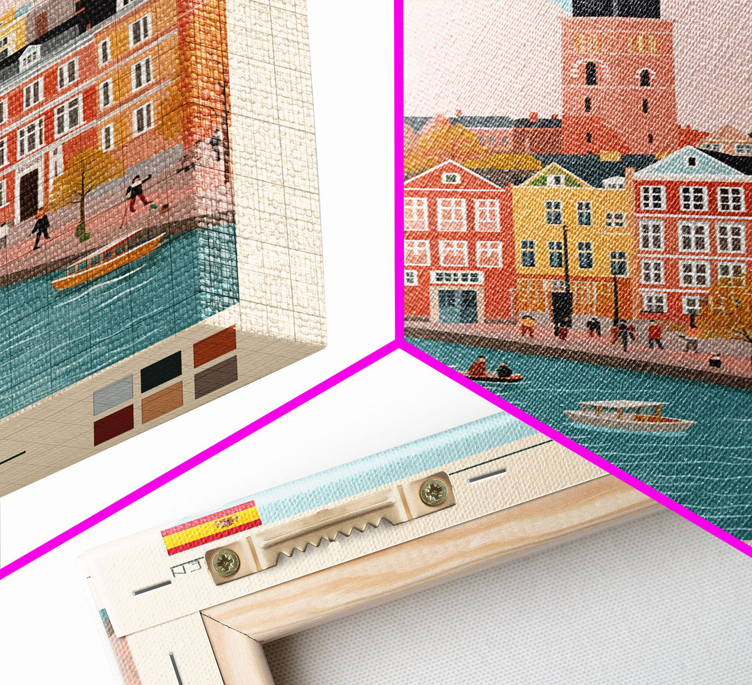 Helsingborg Sweden Travel Poster Framed Canvas Print, Midcentury Modern Art, Pop Art Wall Decor, Scenic Wall Art, Bedroom Decoration, Office Art