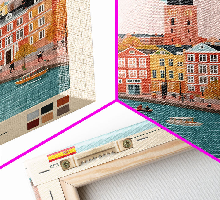 Helsingborg Sweden Travel Poster Framed Canvas Print, Midcentury Modern Art, Pop Art Wall Decor, Scenic Wall Art, Bedroom Decoration, Office Art